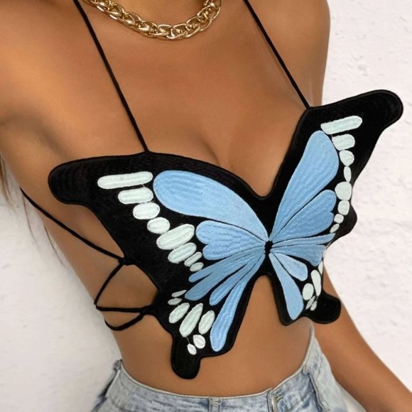 Seen on the Runway! Embroidered Butterfly Cami top - Picture 2 of 5